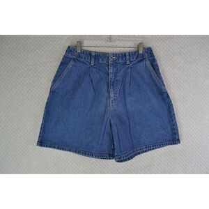 Eddie Bauer Women's 12 Medium Wash High Rise Pleated Denim Mom Shorts
